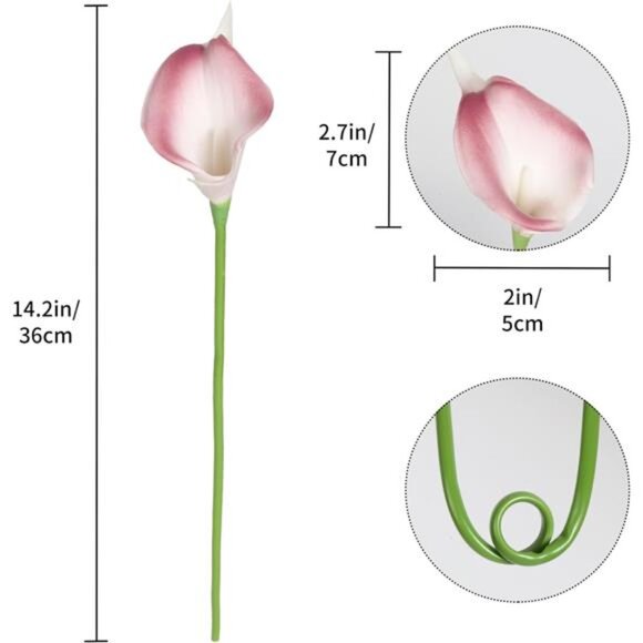 Pink Fake Calla Lily Flowers 24PCS Real Touch Pink Calla Lily Faux Flowers - Picture 3 of 8